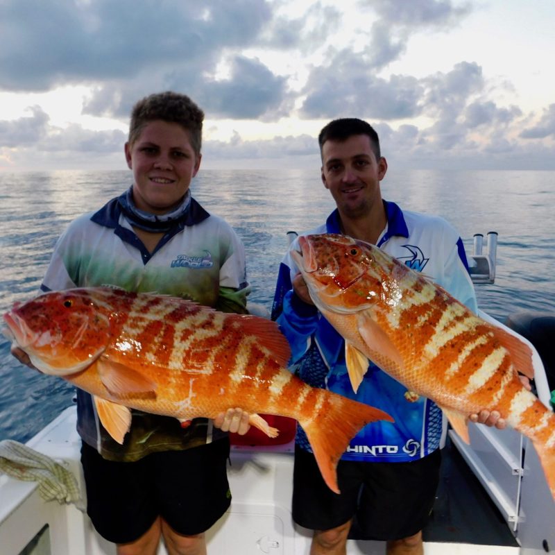 men posing for the camera holding up the fish they caught with airlie beach fishing charters in airlie beach, queensland